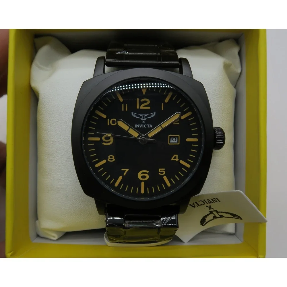 Invicta Mens Black Ion-Plated Stainless Steel Quartz Watch New
